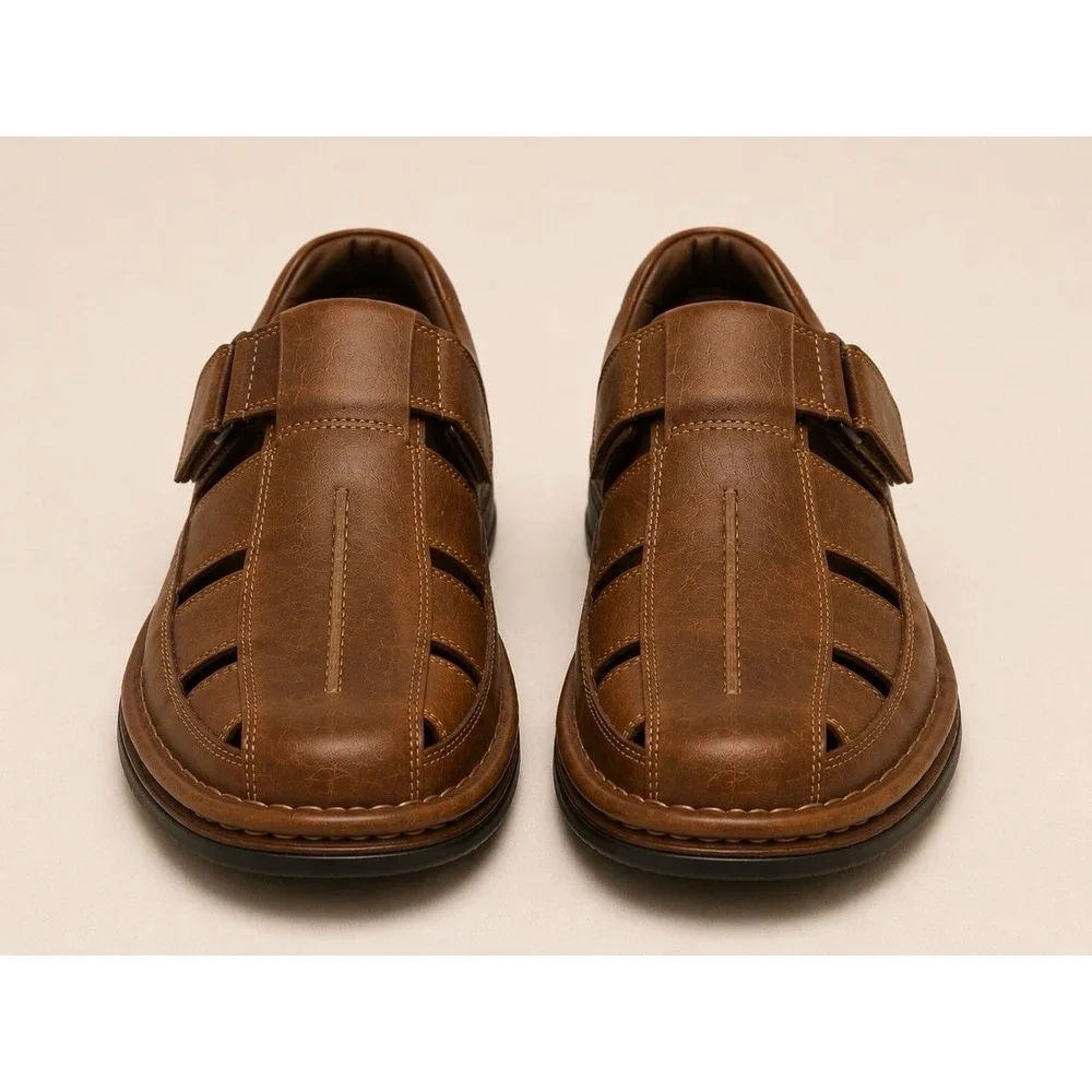 Alfani Men's Size 10 Brown Leather Fisherman Sandals and Comfort Slip-On